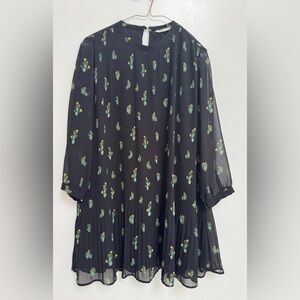 Zara Black Dress with Green Floral Pattern